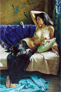 Chinese Girl Nude Bird Painting from Photos to Art Oil Paintings